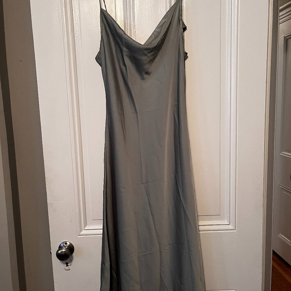 Sage Green Summer Satin Spaghetti Strap Cowl Neck 